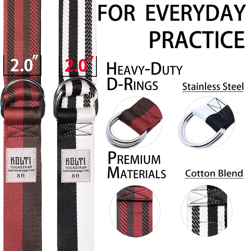 Kolti Yoga Exercise Adjustable Straps 8FT with Durable D-Ring for Pilates & Gym Workouts | Hold Poses, Stretch, Improve Flexibility & Maintain Balance - Image 3